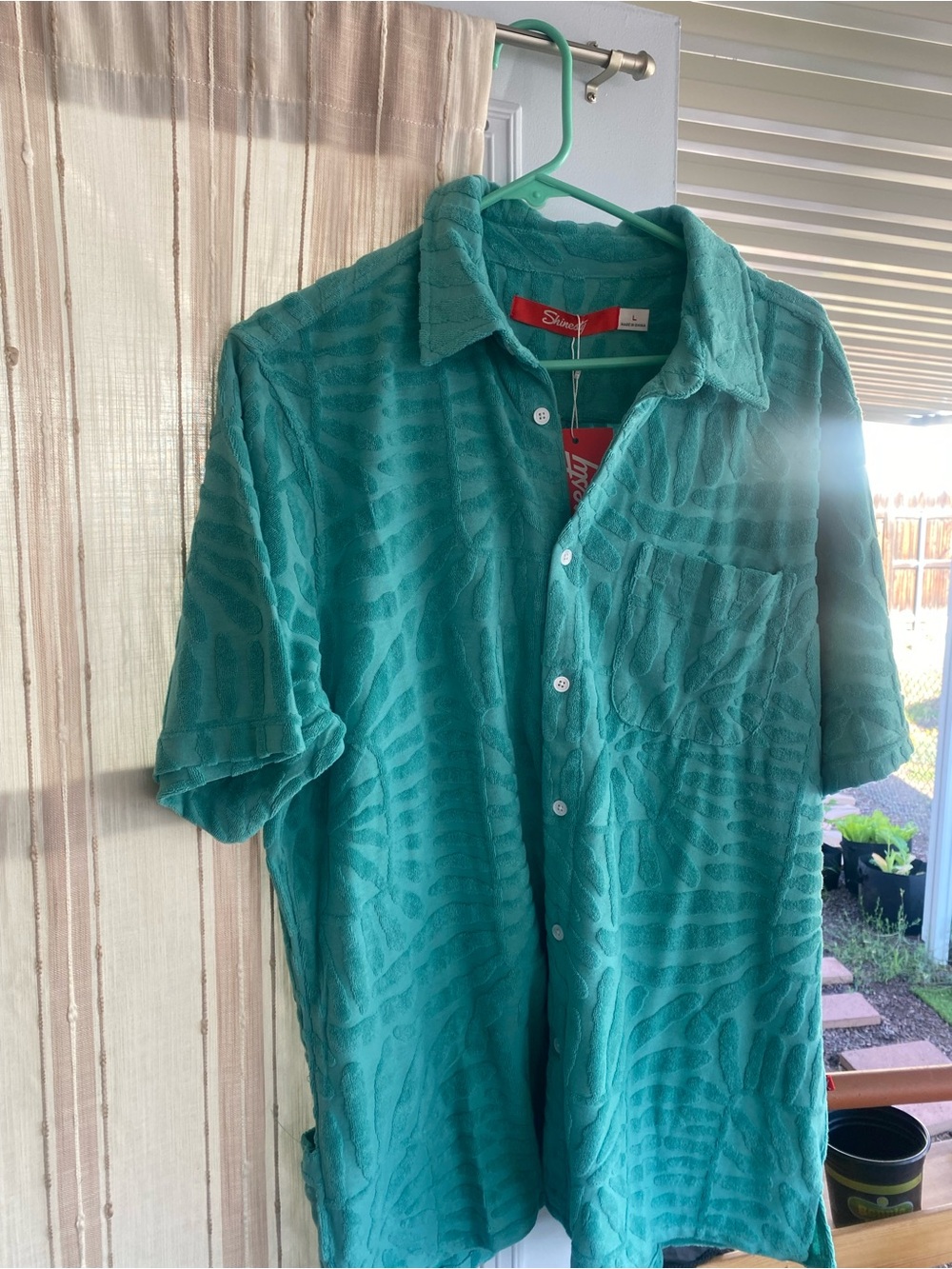 Shinesty Stylish Terrycloth Men's Short-Sleeve Button-Down Shirt in Teal
